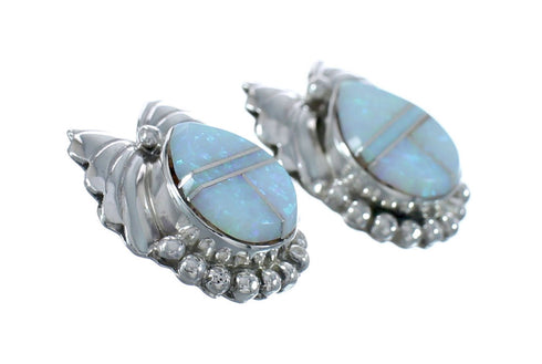 Native American Blue Opal Sterling Silver Post Earrings AX126167